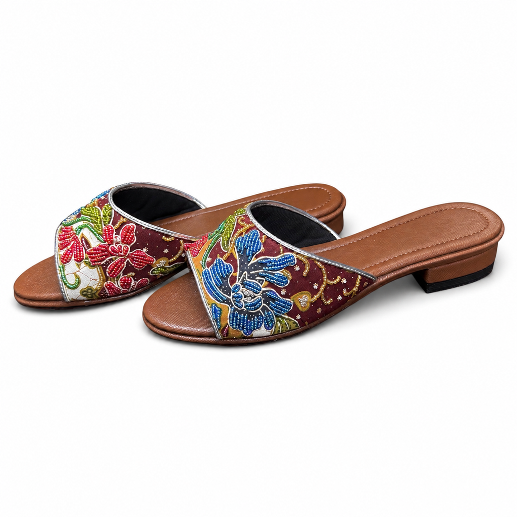 (FBRN-ORBLURED) Brown Flats - Blue Red Beaded Orchid
