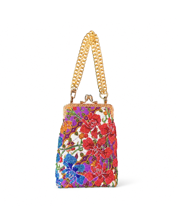 (KSLHP-OR-PUR) Purple Orchid Leather Handphone Kisslock Bag