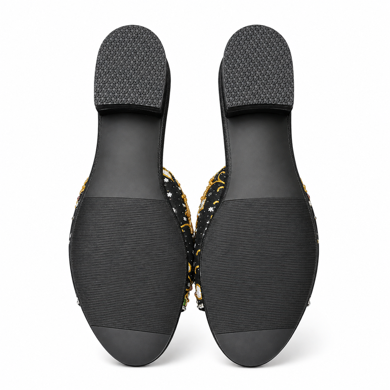 (FBLK-ORPNK) Black Flats - Pink Beaded Orchid