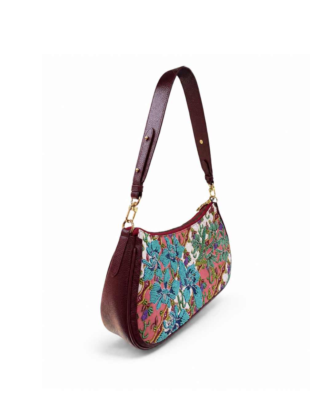 (SHBLSB-ORTURGRN-MAR) Turquoise Green Orchid Maroon Leather Shoulder Bag