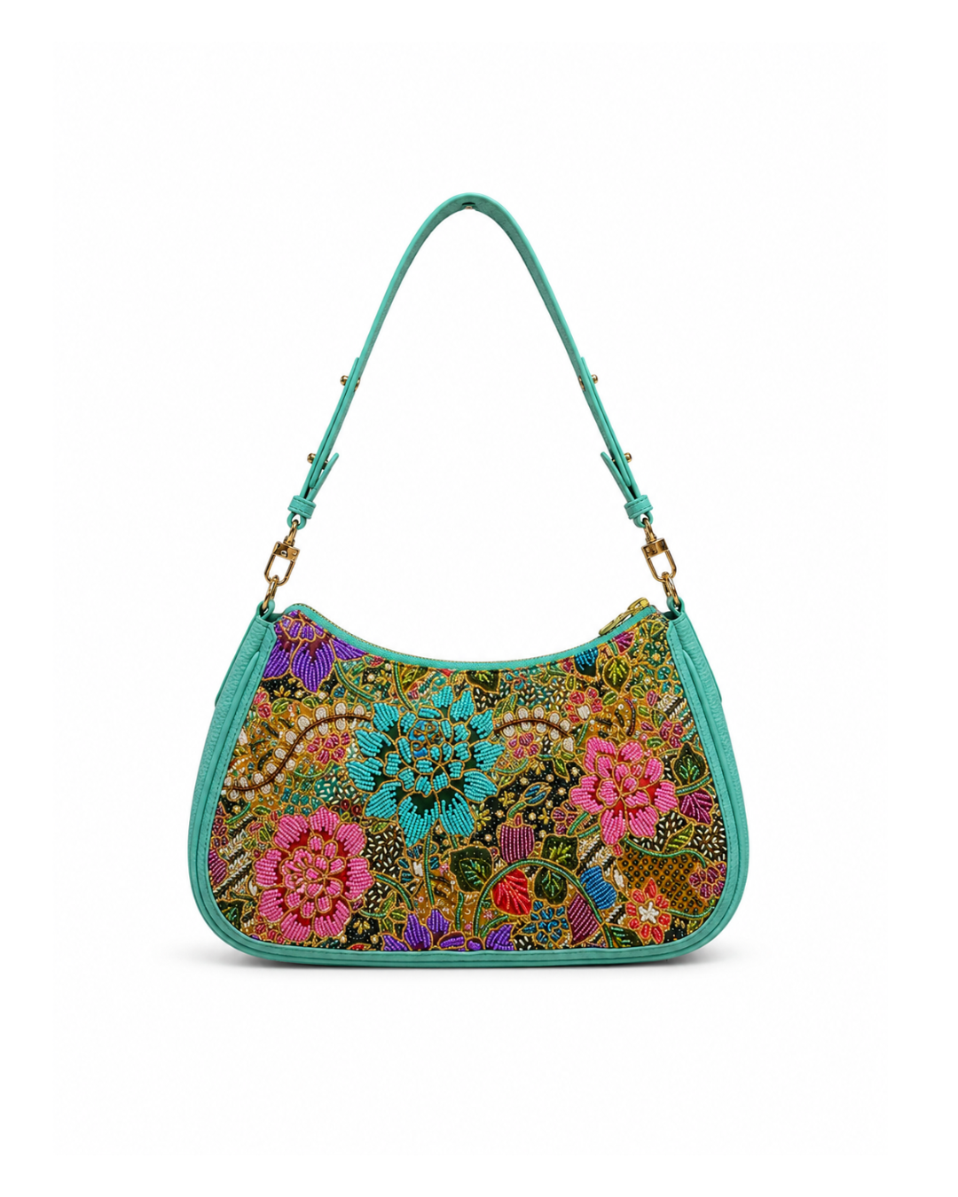 (SHBLSB-PF-TUR) Turquoise Peony Flower Leather Shoulder Bag