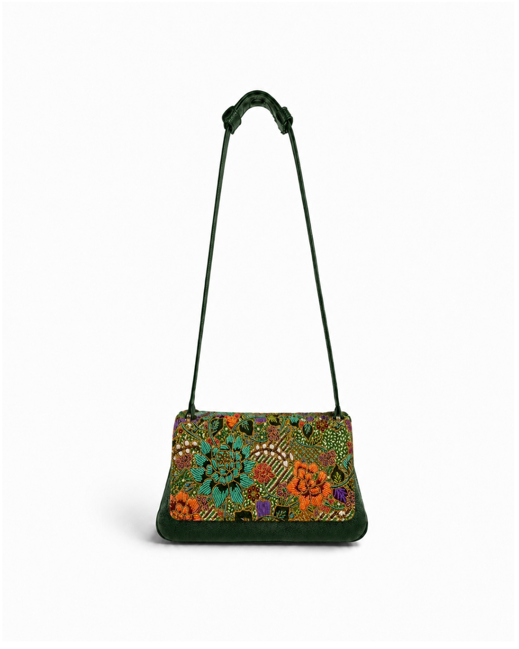 (CBLGB-PFTURORG-GRN) Turquoise Orange Peony Flower Green Leather Gusset Shoulder & Crossbody Bag (Copy)