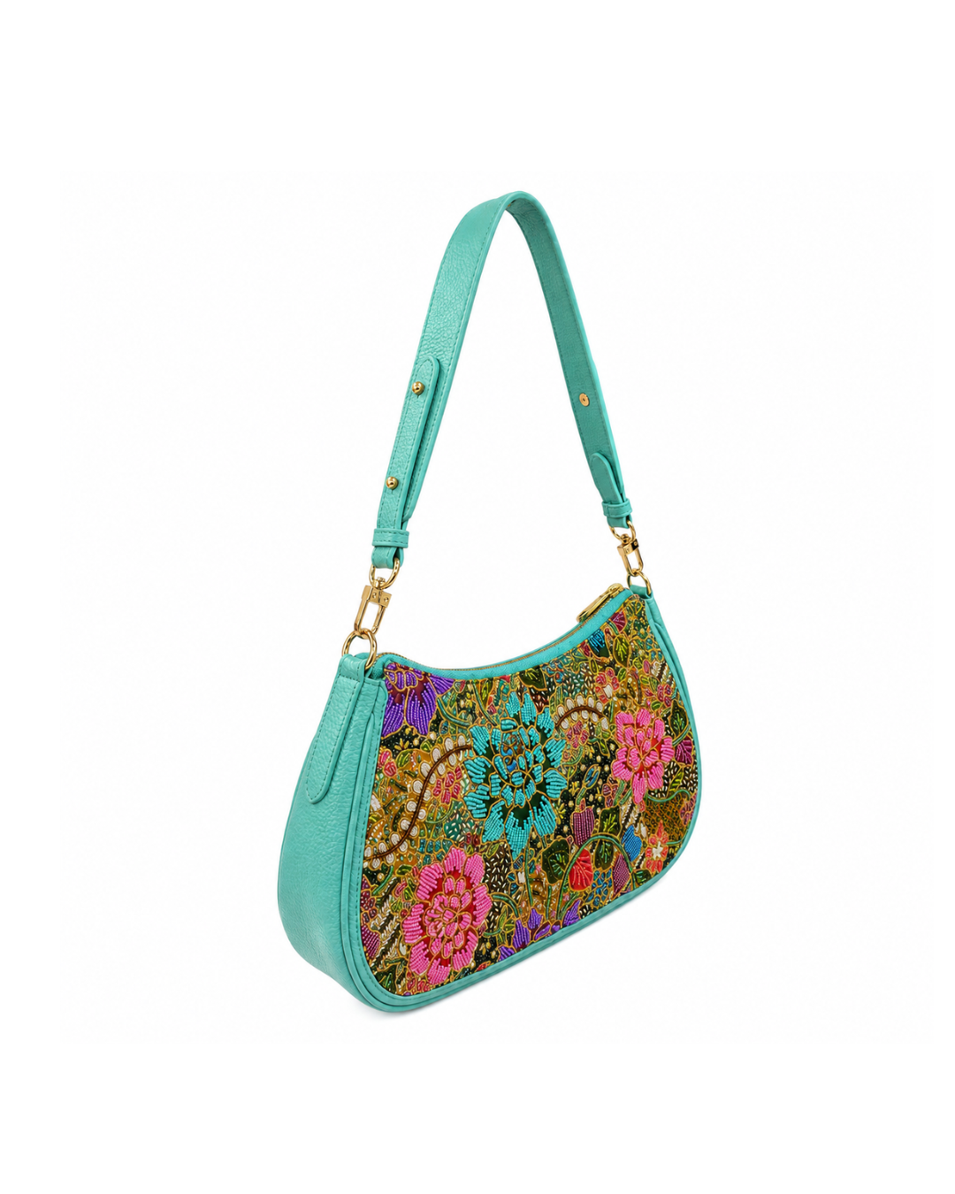 (SHBLSB-PF-TUR) Turquoise Peony Flower Leather Shoulder Bag