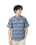 (SSMC-PIM-BLU) Short Sleeve Mandarin Collar Blue Mini Pineapple Batik Shirt