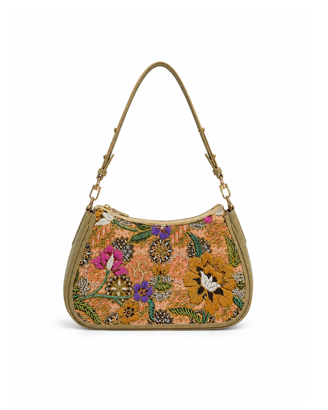 (SHBLSB-PF-BEI) Beige Peony Flower Leather Shoulder Bag