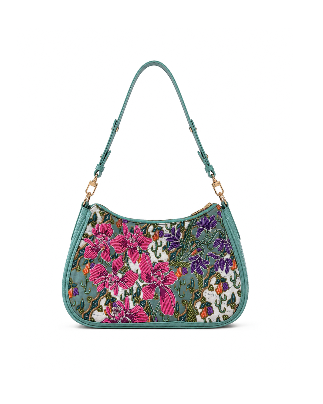 (SHBLSB-ORPNKPUR-TUR) Pink Purple Orchid Turquoise Leather Shoulder Bag