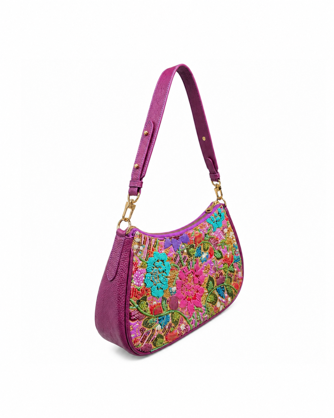 (SHBLSB-PF-PUR) Purple Peony Flower Leather Shoulder Bag