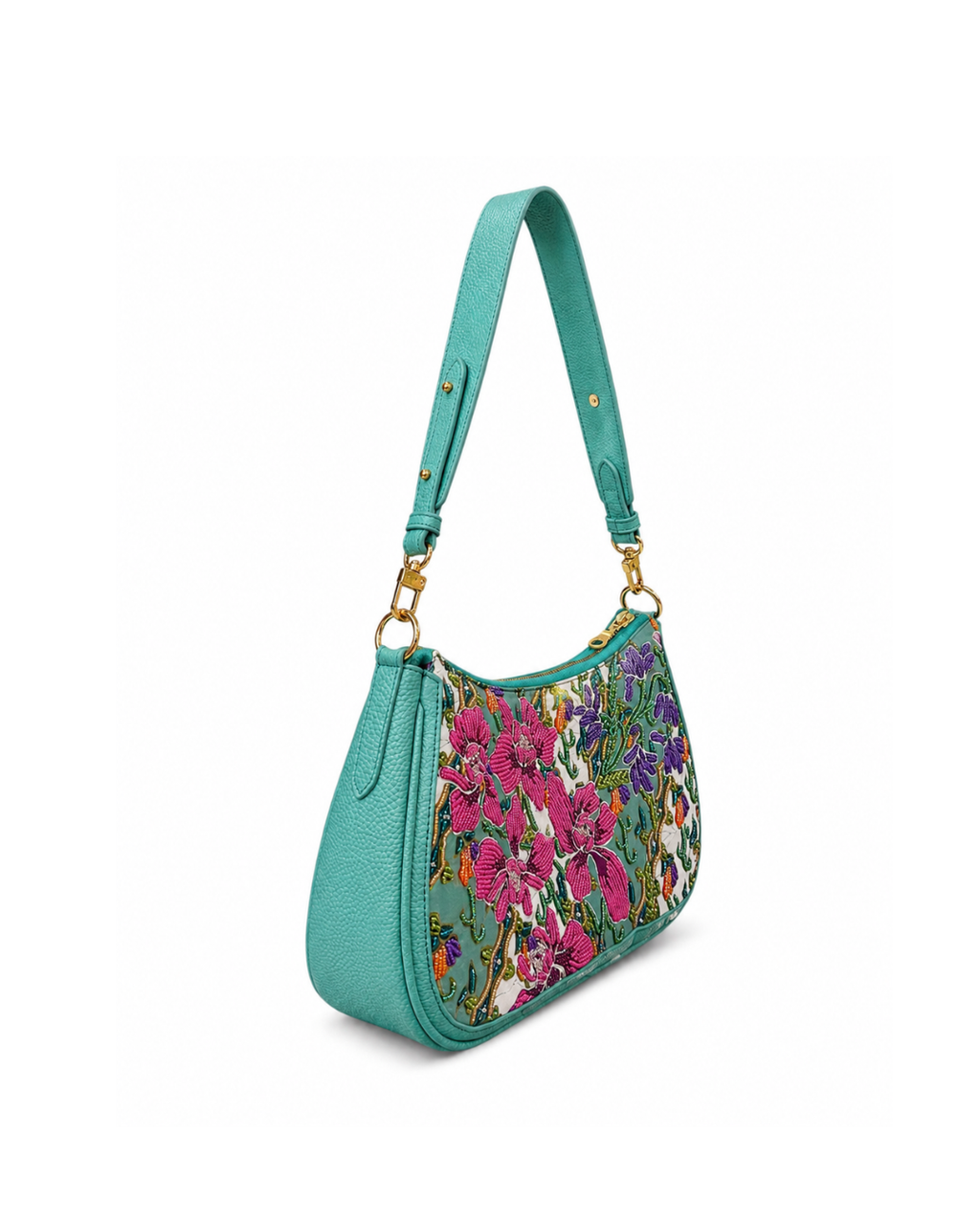 (SHBLSB-ORPNKPUR-TUR) Pink Purple Orchid Turquoise Leather Shoulder Bag