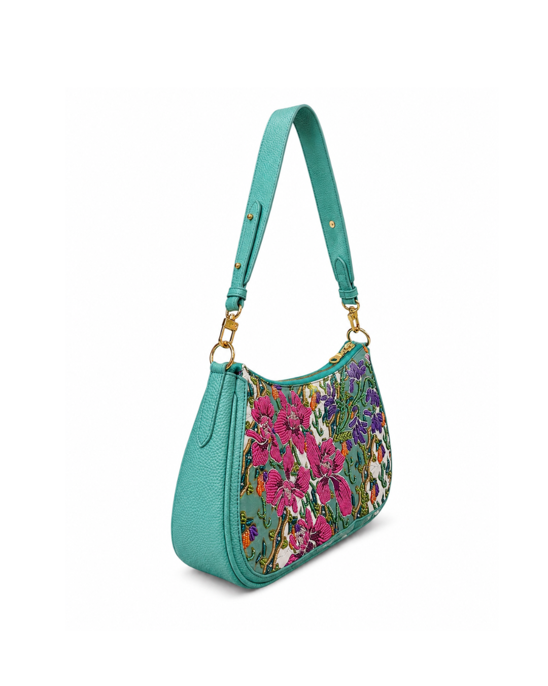 (SHBLSB-ORPNKPUR-TUR) Pink Purple Orchid Turquoise Leather Shoulder Bag