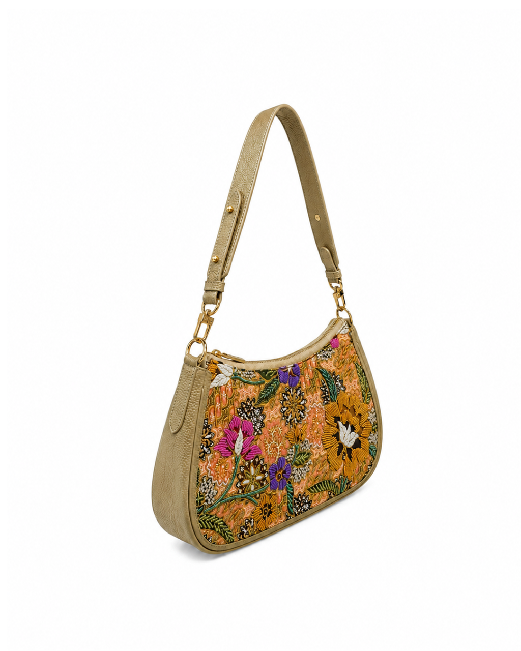(SHBLSB-PF-BEI) Beige Peony Flower Leather Shoulder Bag
