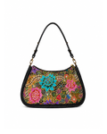 (SHBLSB-PF-BLK) Black Peony Flower Leather Shoulder Bag