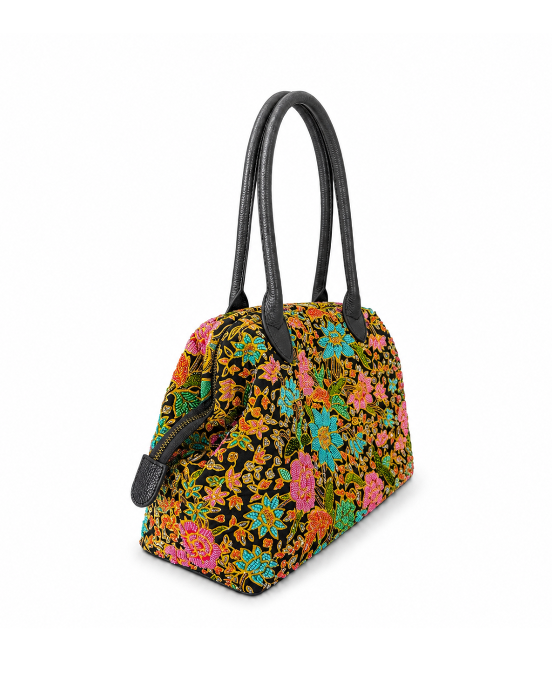 (SHBLDB-BLK-MP) Black Leather Doctor Bag Mini Peony