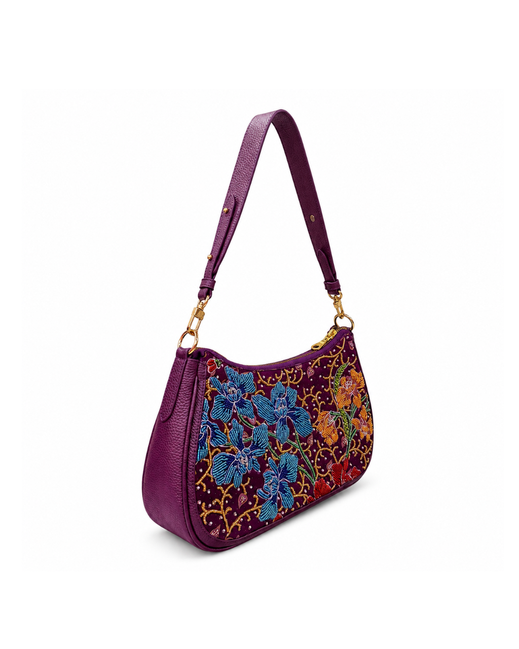 (SHBLSB-ORBLUORG-PUR) Blue Orange Orchid Purple Leather Shoulder Bag