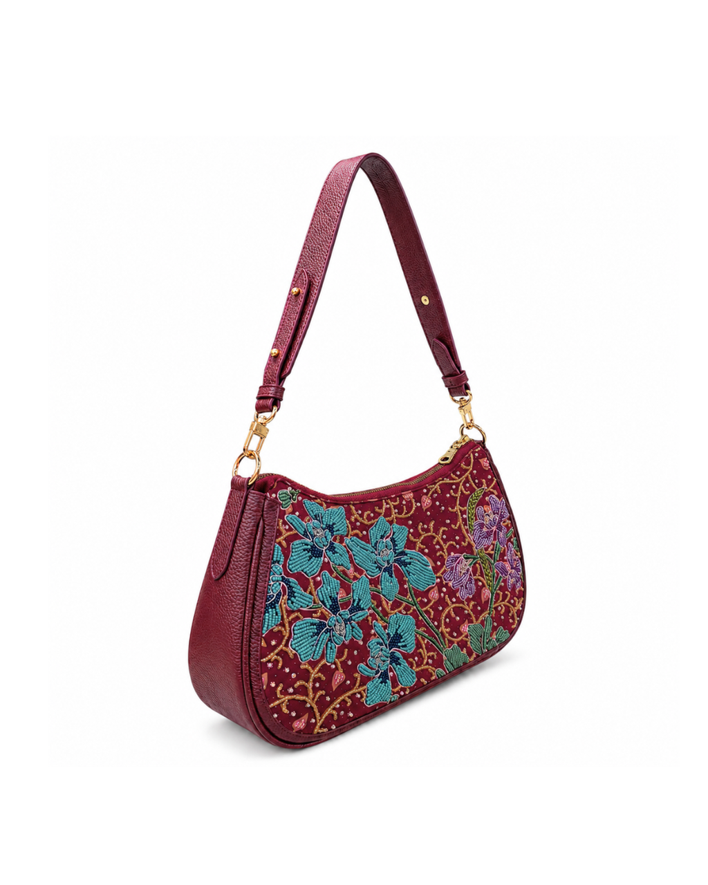 (SHBLSB-ORTURPUR-MAR) Turquoise Purple Orchid Maroon Leather Shoulder Bag