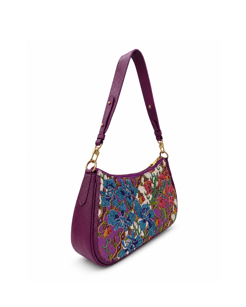 (SHBLSB-ORBLURED-PUR) Blue Red Orchid Purple Leather Shoulder Bag