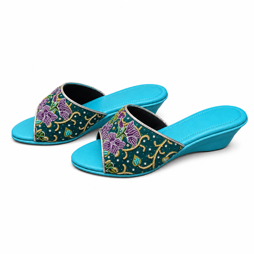 (WTUR-ORPUR) Turquoise Wedges - Purple Beaded Orchid