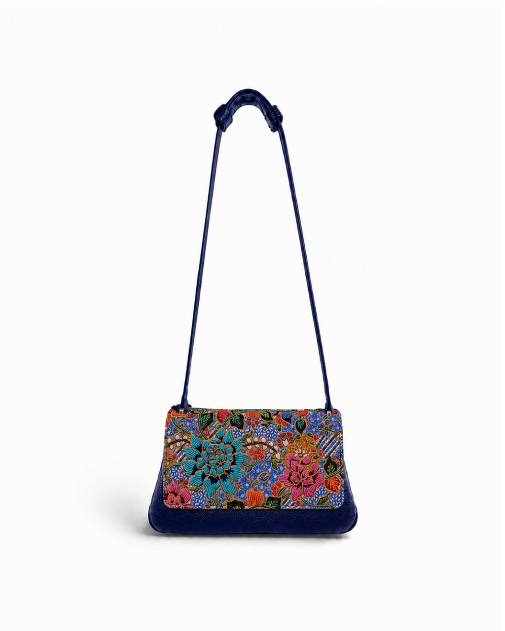(CBLGB-PFTURPNK-BLU) Turquoise Pink Peony Flower Blue Leather Gusset Shoulder & Crossbody Bag