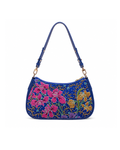 (SHBLSB-ORPNKYLW-BLU) Pink Yellow Orchid Blue Leather Shoulder Bag