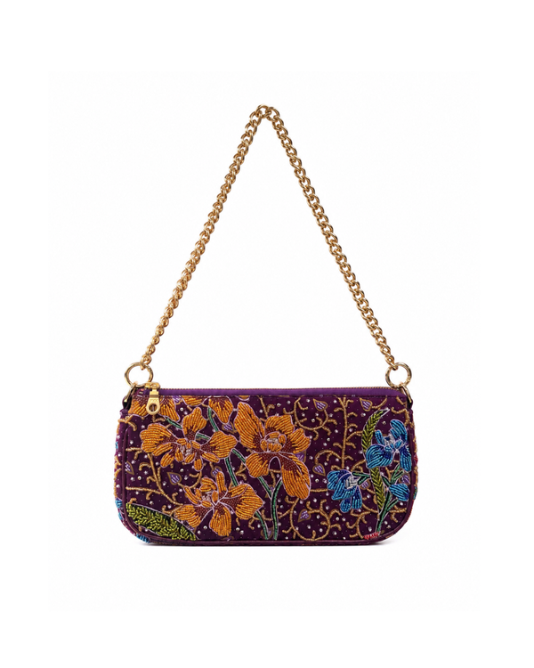 (SHBMLPB-ORYLWBLU-PUR) Yellow Blue Orchid Purple Medium Leather Pochette Bag