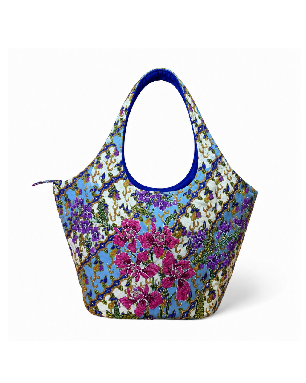 (TTCOTB-ORPNKPUR-BLU) Pink Purple Orchid Blue Oval Tote Bag