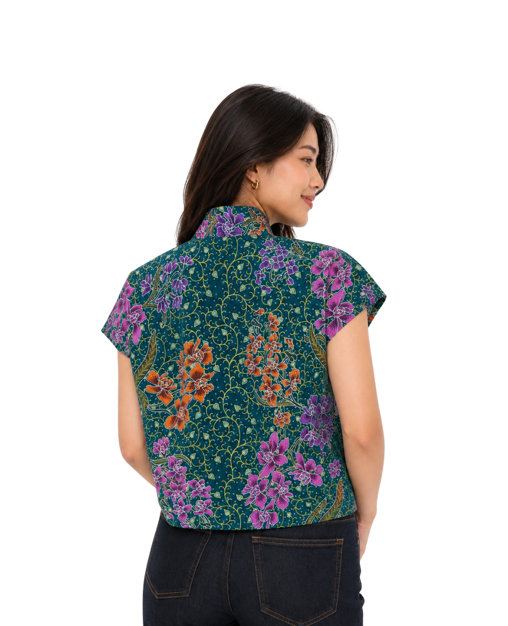 (TKB-OR-TUR) Turquoise Orchid Kimono Blouse