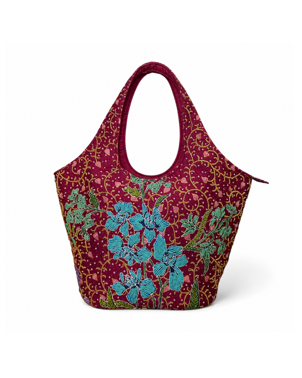 (TTCOTB-ORTURGRN-MAR) Turquoise Green Orchid Maroon Oval Tote Bag