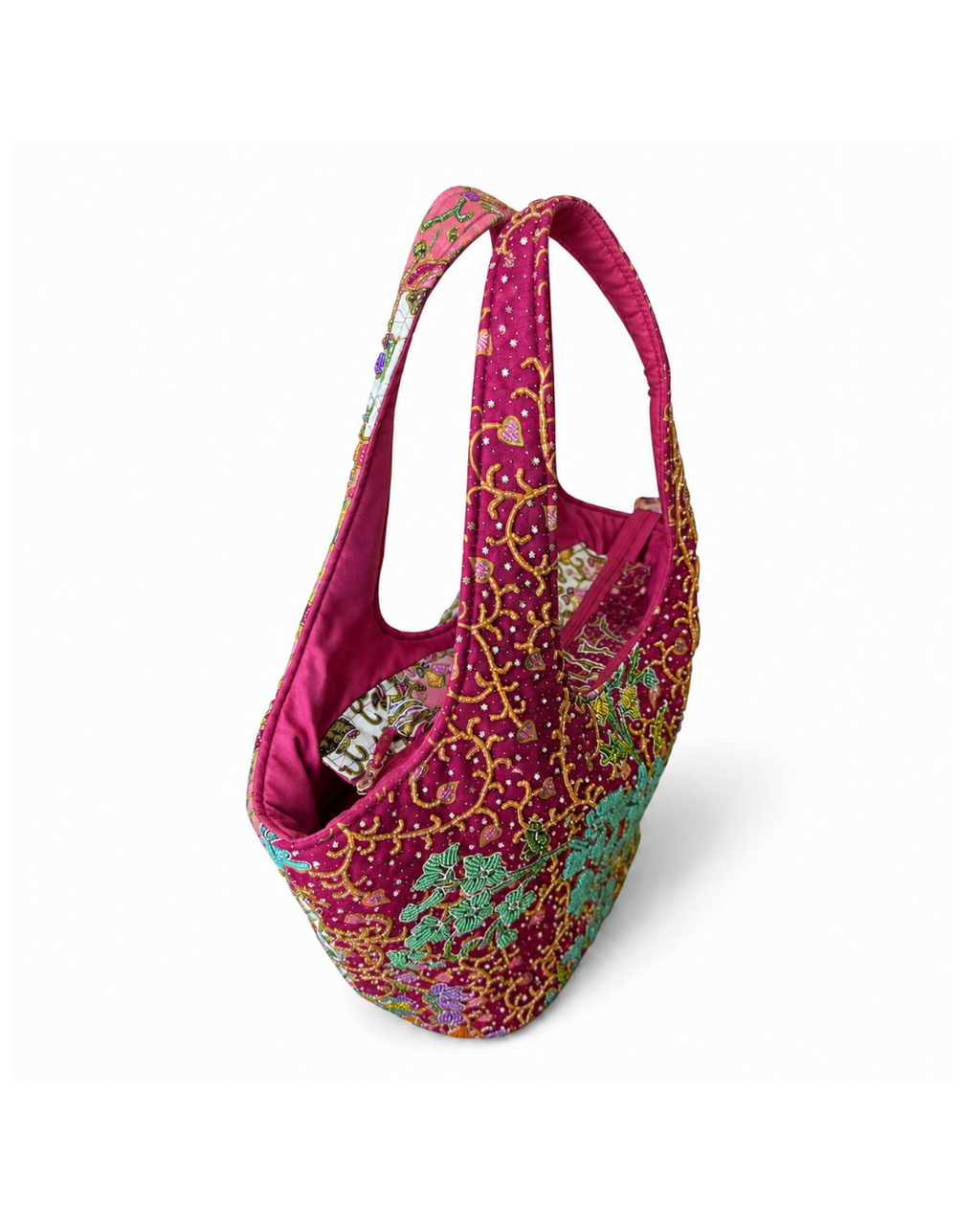 (TTCOTB-ORTURGRN-MAR) Turquoise Green Orchid Maroon Oval Tote Bag