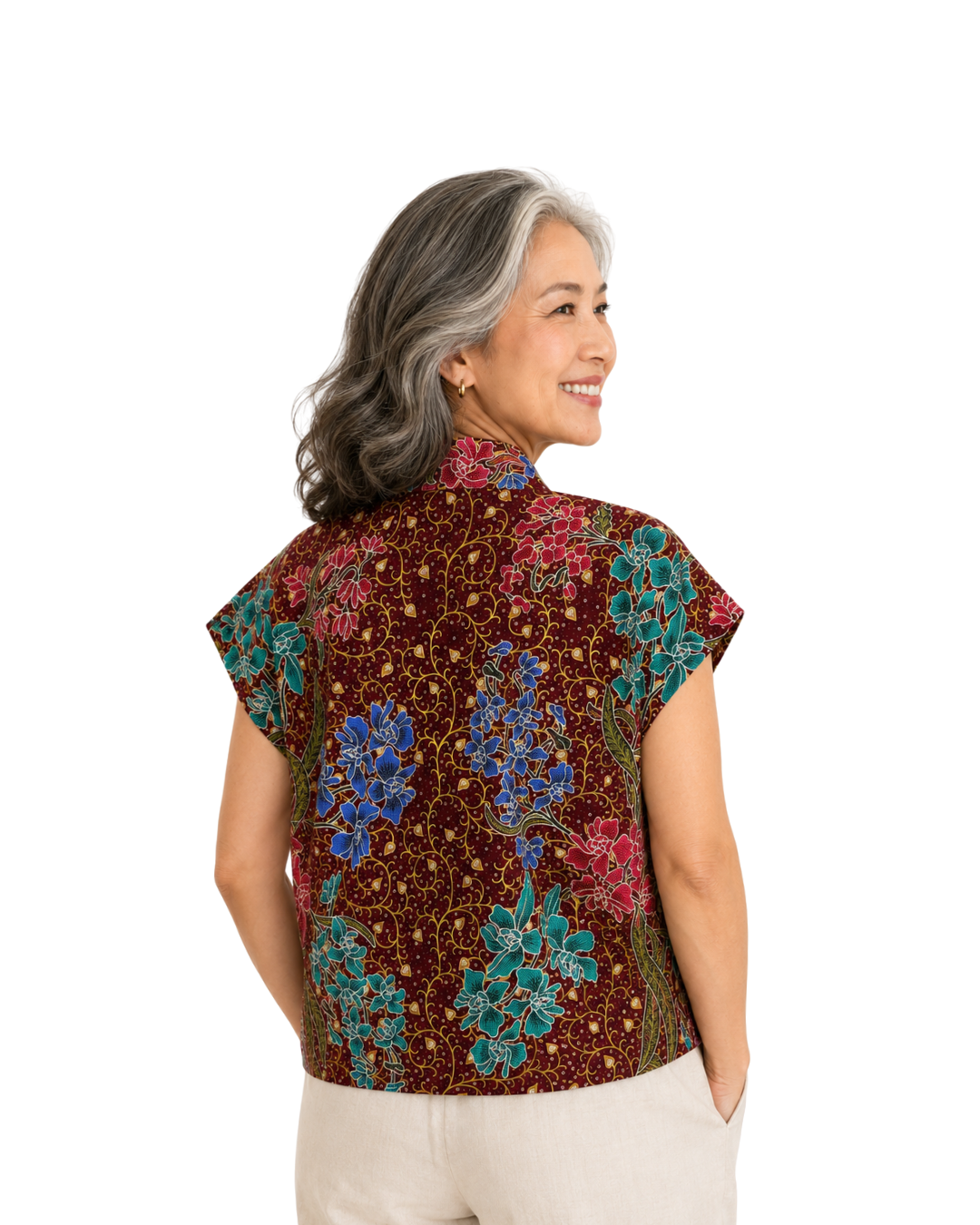 (TKB-OR-MAR) Maroon Orchid Kimono Blouse