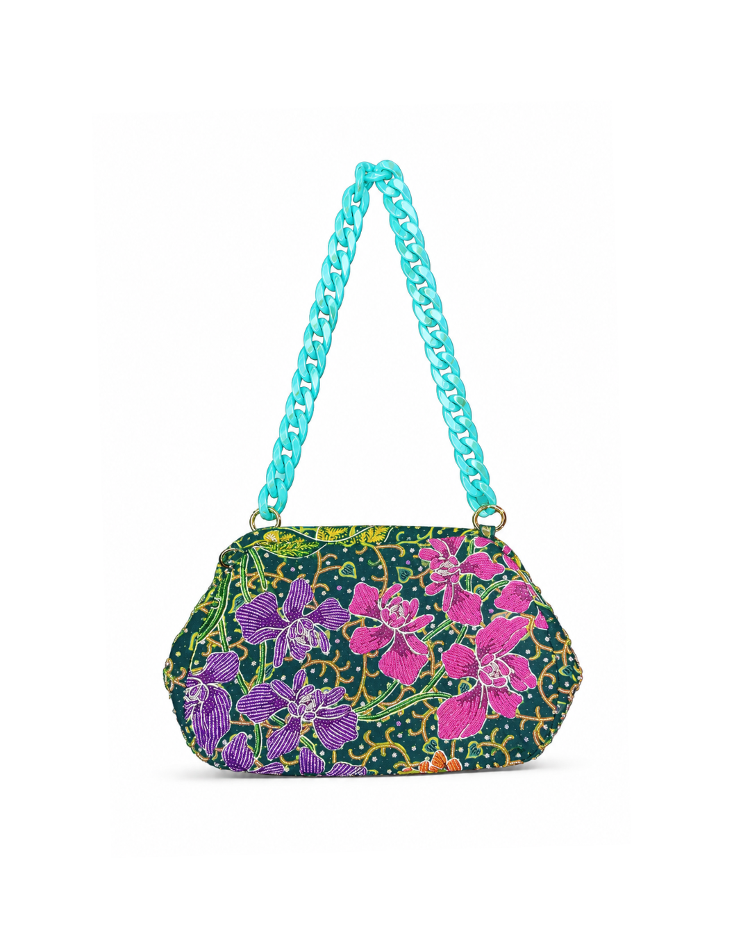(SHBSRDB-OR-TUR) Turquoise Orchid Small Round Doctor Bag