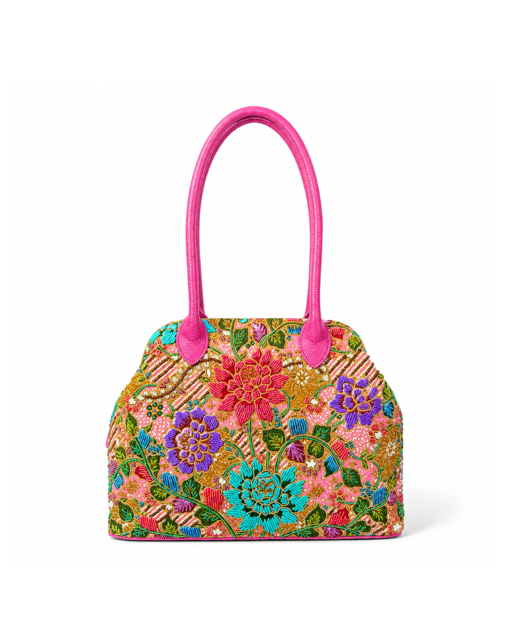 (SHBLDB-PNK-PF) Pink Leather Doctor Bag Peony Flower