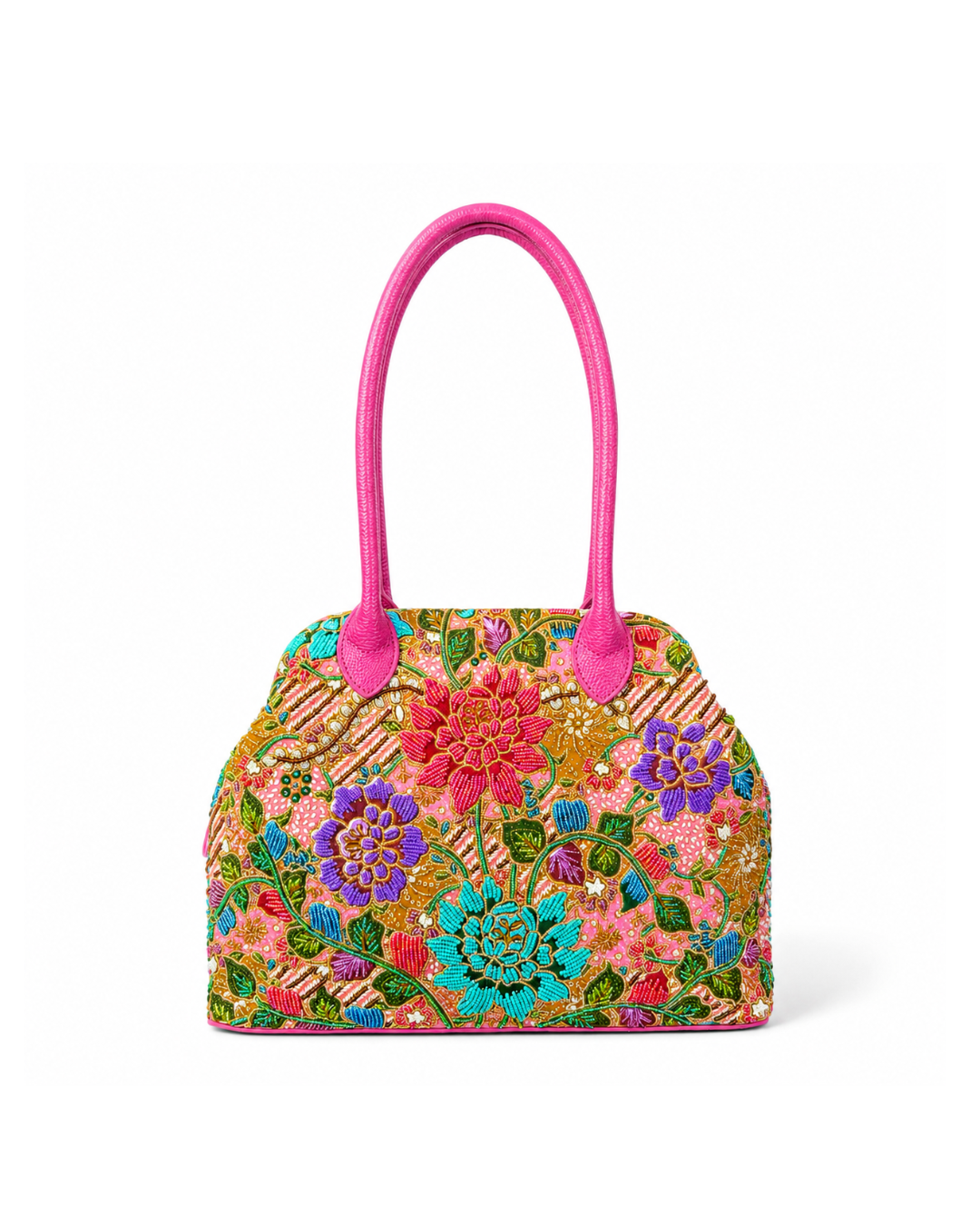 (SHBLDB-PNK-PF) Pink Leather Doctor Bag Peony Flower