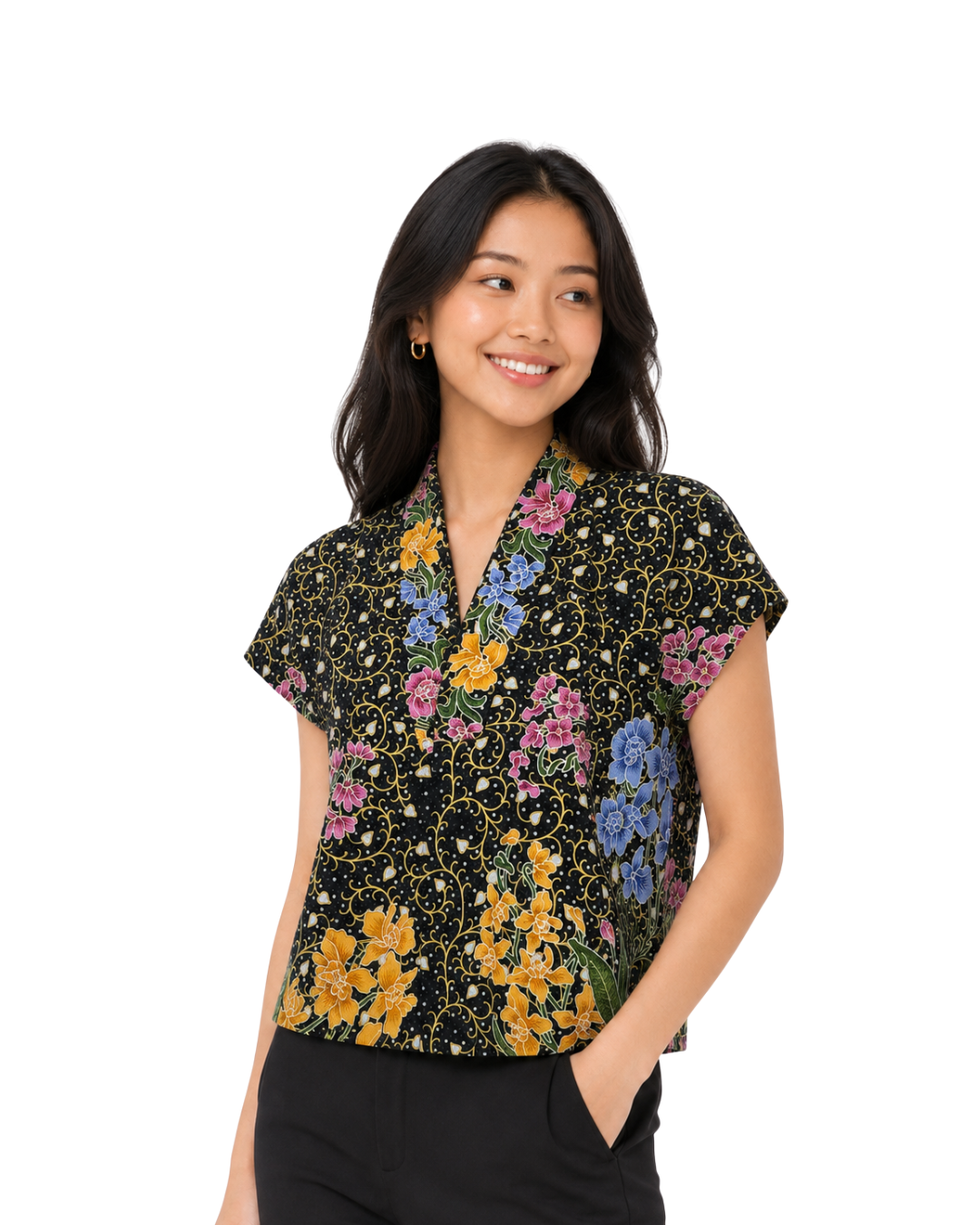 (TKB-OR-BLK) Black Orchid Kimono Blouse