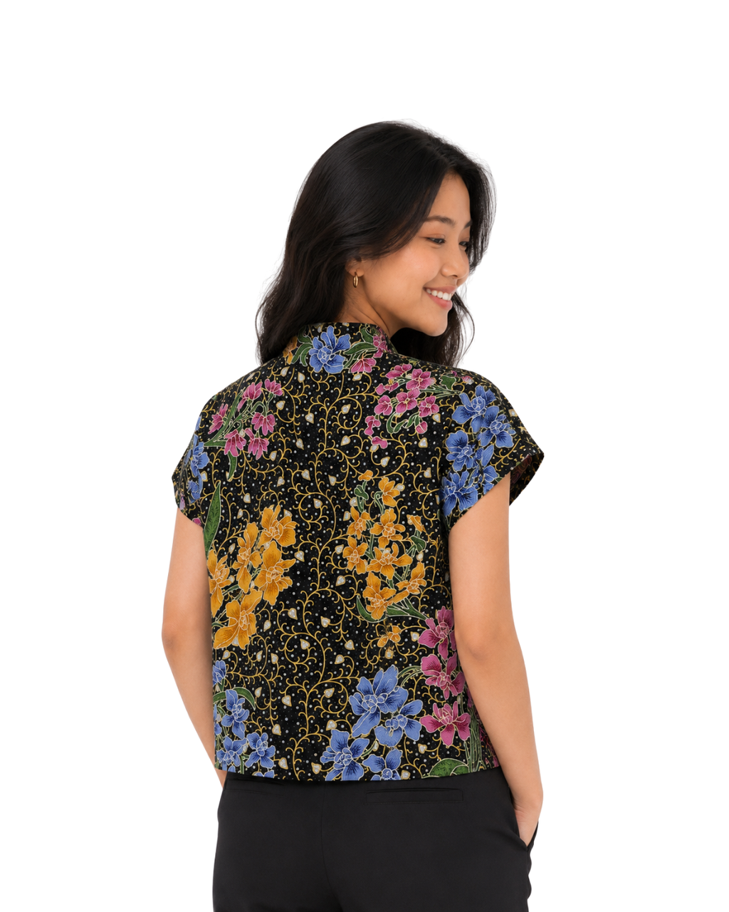 (TKB-OR-BLK) Black Orchid Kimono Blouse