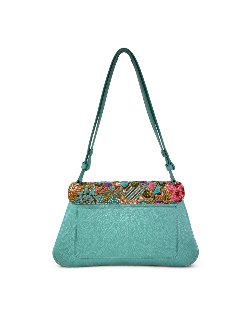(CBLGB-PFTURPUR-TUR) Turquoise Purple Peony Flower Turquoise Leather Gusset Shoulder & Crossbody Bag