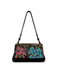 (SHBLGB-BLK-ORTURPNK) Black Leather Gusset Shoulder & Crossbody Bag Turquoise Pink Orchid