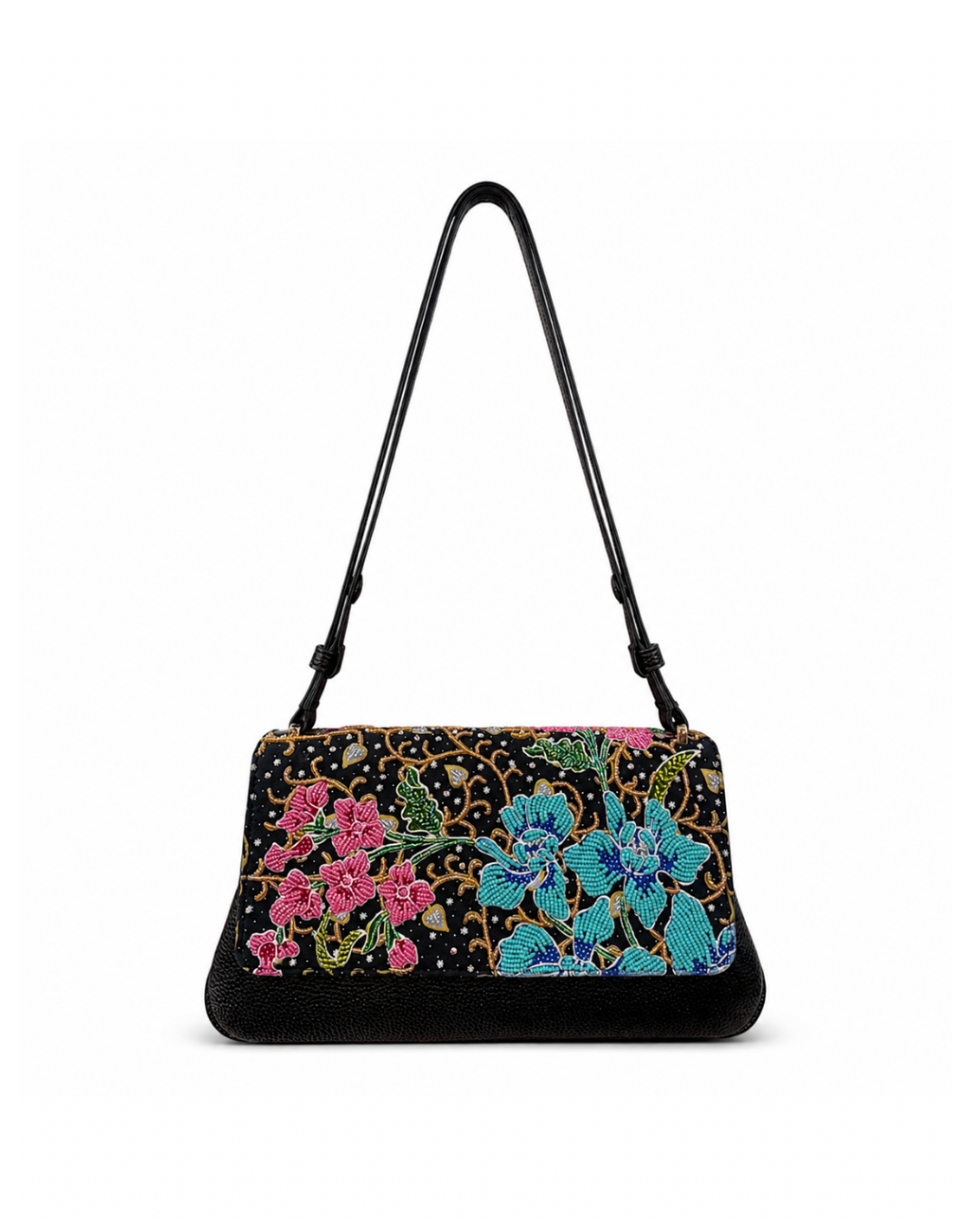 (CBLGB-ORTURPNK-BLK) Turquoise Pink Orchid Black Leather Gusset Shoulder & Crossbody Bag