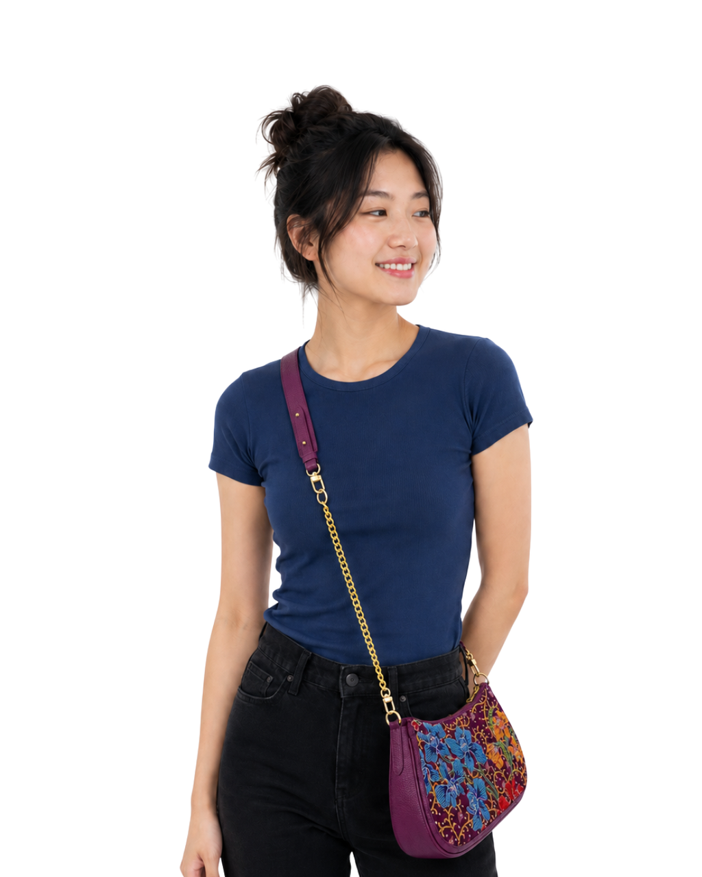 (SHBLSB-ORBLUORG-PUR) Blue Orange Orchid Purple Leather Shoulder Bag