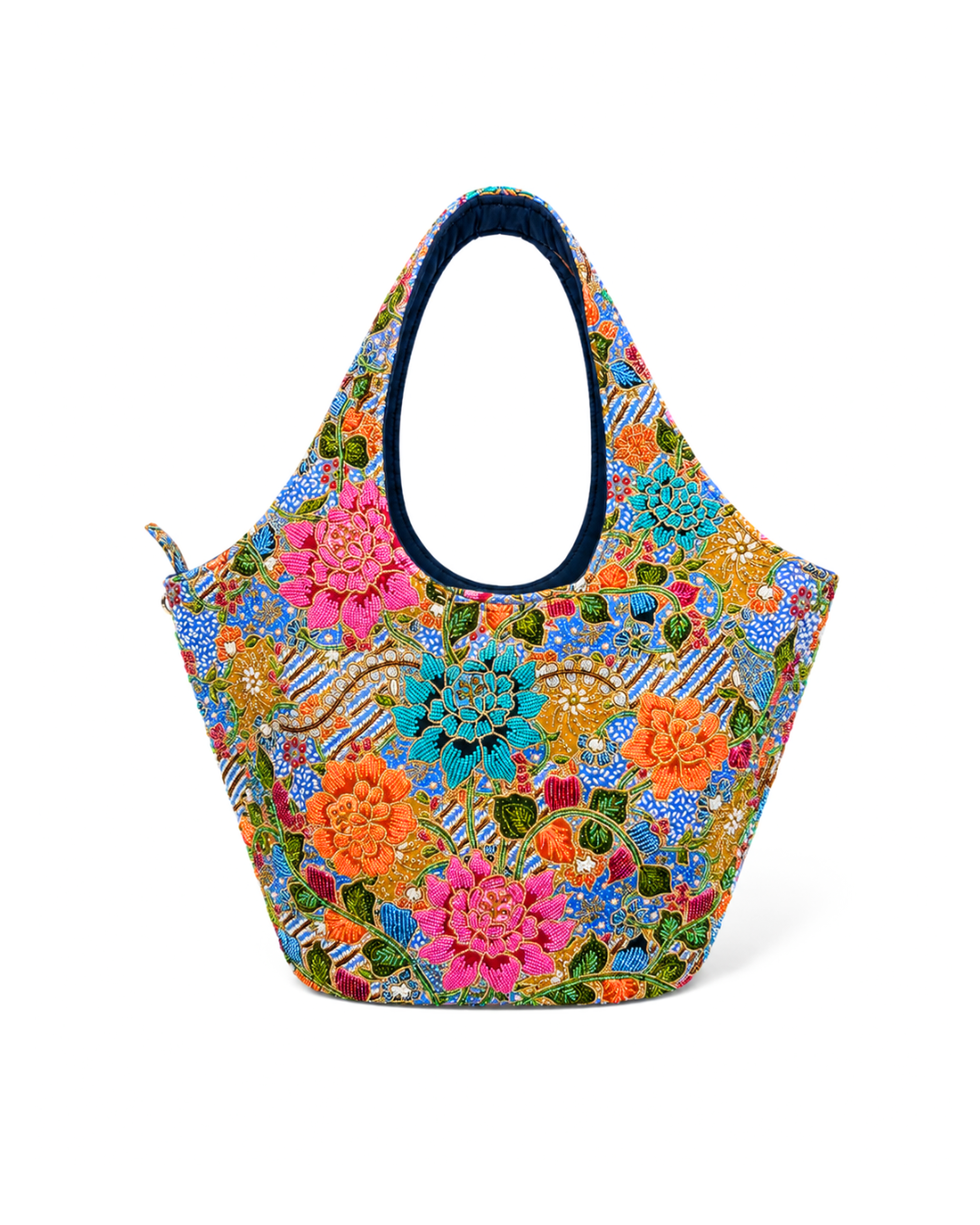(TTCOTB-BLU-PF) Blue Oval Tote Bag Peony Flower