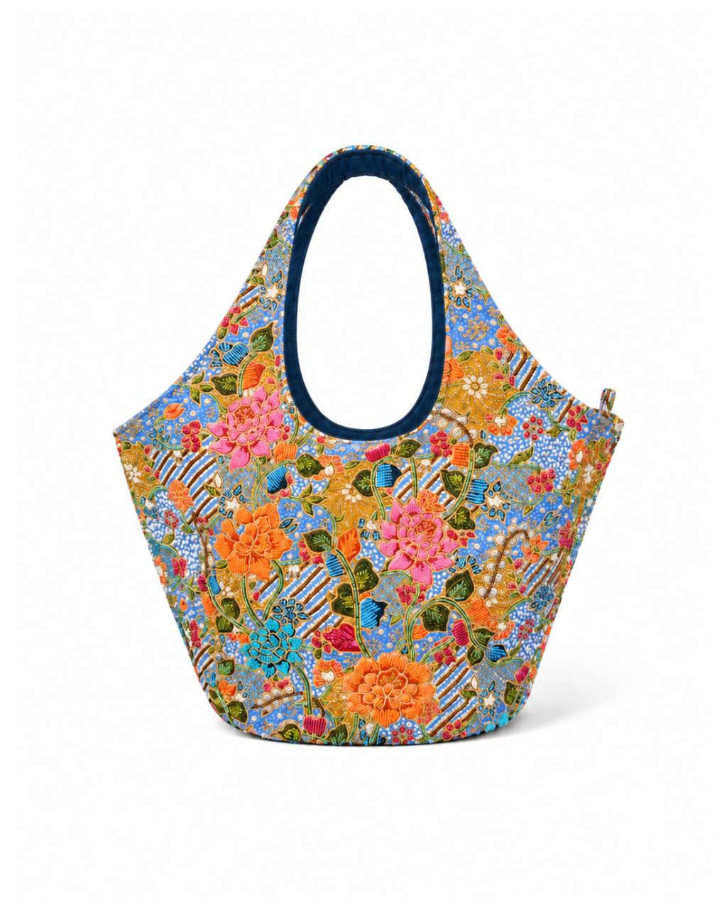 (TTCOTB-BLU-PF) Blue Oval Tote Bag Peony Flower