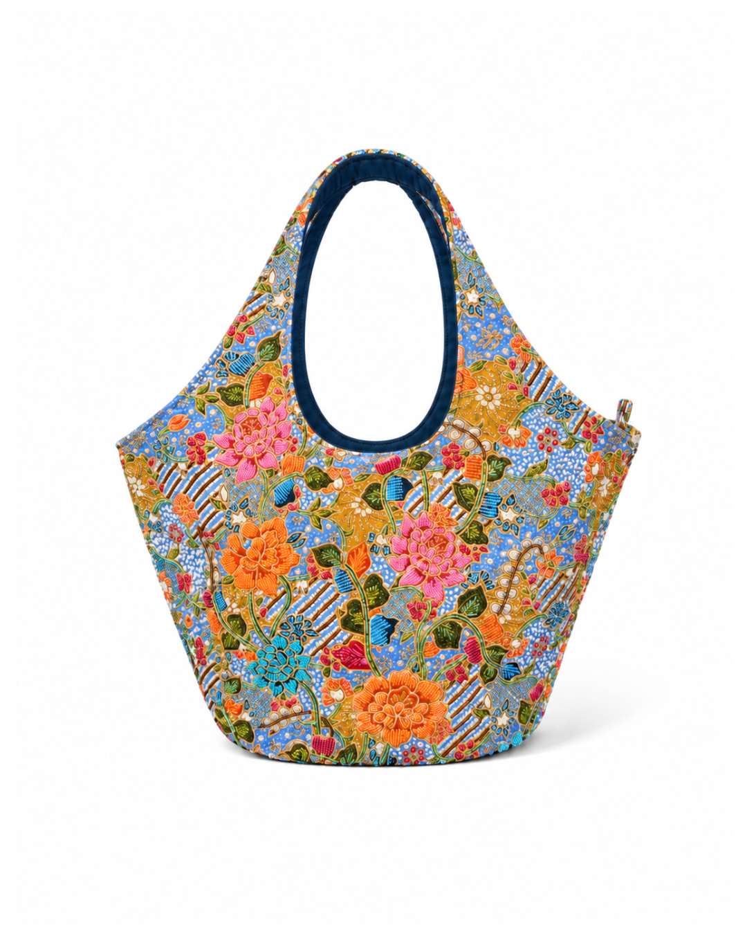 (TTCOTB-BLU-PF) Blue Oval Tote Bag Peony Flower