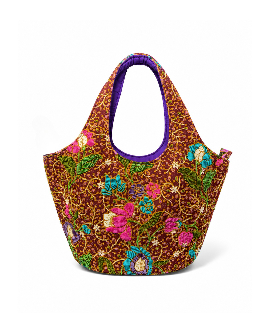 (TTCOTB-PUR-PF) Purple Oval Tote Bag Peony Flower