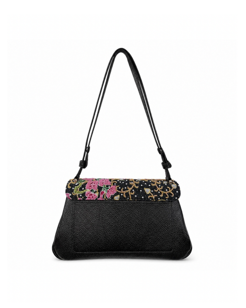 (CBLGB-ORTURPNK-BLK) Turquoise Pink Orchid Black Leather Gusset Shoulder & Crossbody Bag