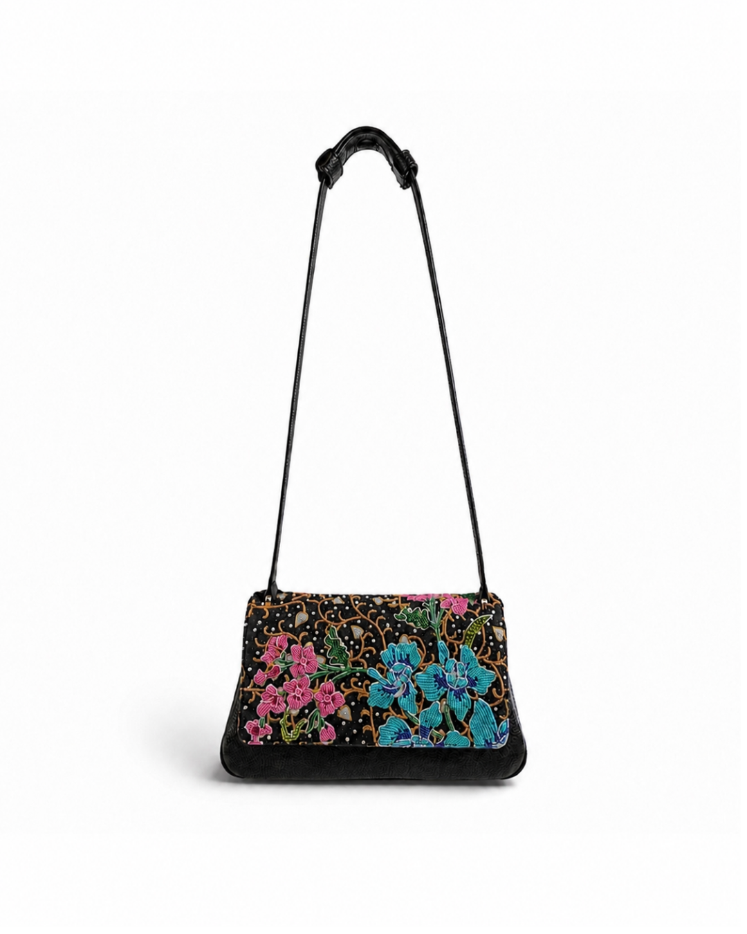 (CBLGB-ORTURPNK-BLK) Turquoise Pink Orchid Black Leather Gusset Shoulder & Crossbody Bag