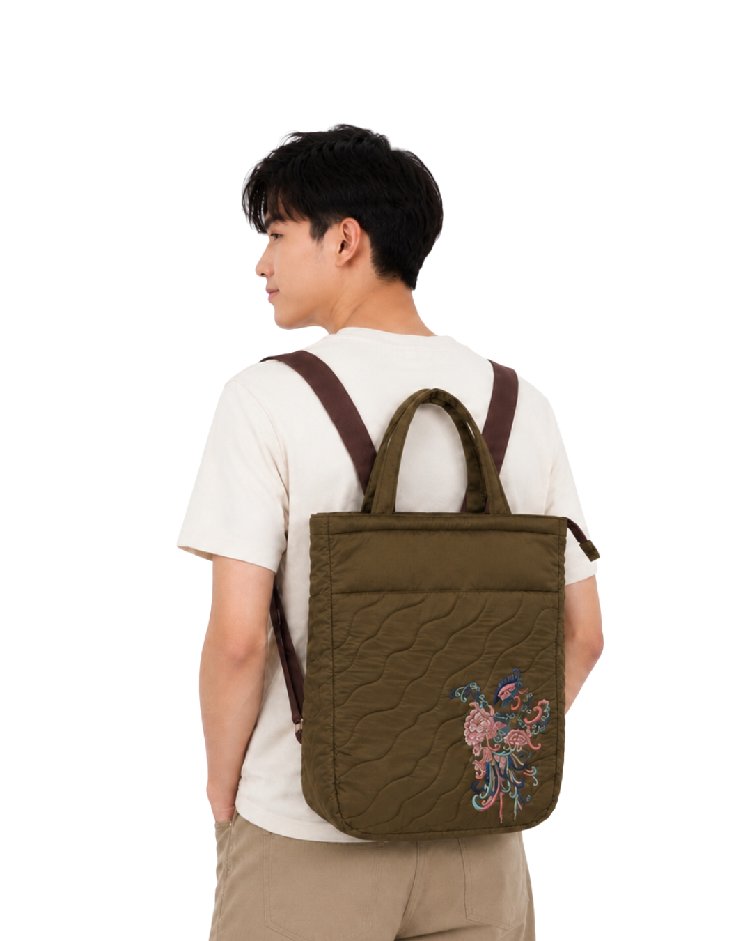 (LTBPELBP-PH-BRN) Brown Puffer Phoenix Embroidery Laptop Backpack