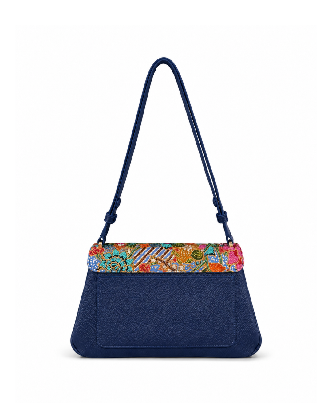 (CBLGB-PFTURORG-BLU) Turquoise Orange Peony Flower Blue Leather Gusset Shoulder & Crossbody Bag
