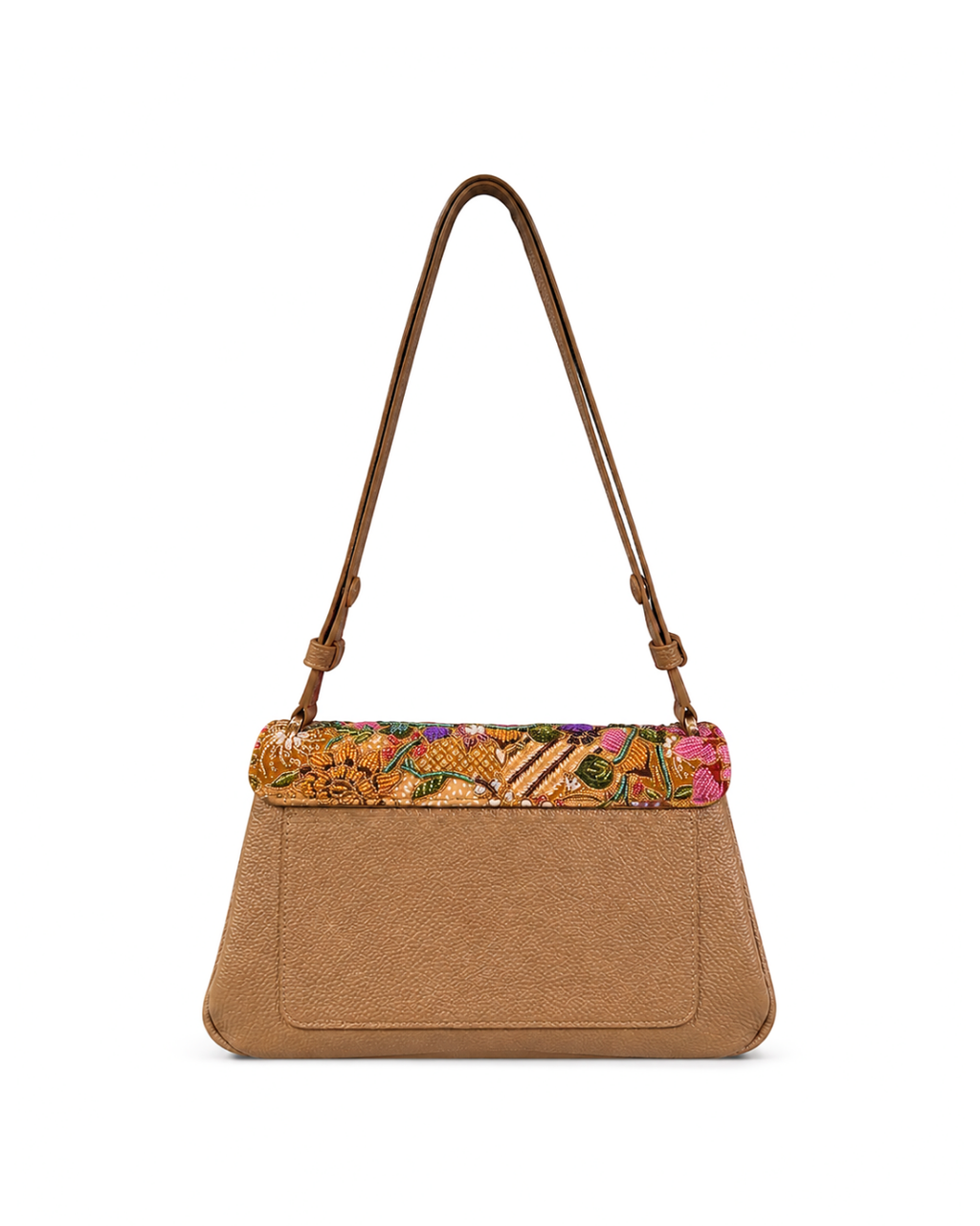 (CBLGB-PFYLWPUR-BEI) Yellow Purple Peony Flower Beige Leather Gusset Shoulder & Crossbody Bag