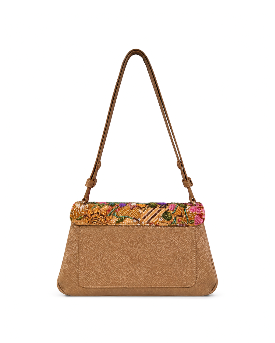 (CBLGB-PFYLWPUR-BEI) Yellow Purple Peony Flower Beige Leather Gusset Shoulder & Crossbody Bag