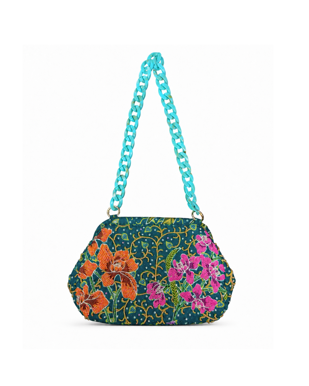 (SHBSRDB-OR-TUR) Turquoise Orchid Small Round Doctor Bag