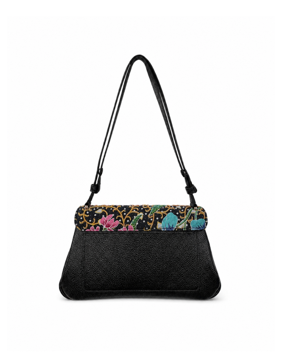 (CBLGB-ORYLW-BLK) Yellow Orchid Black Leather Gusset Shoulder & Crossbody Bag