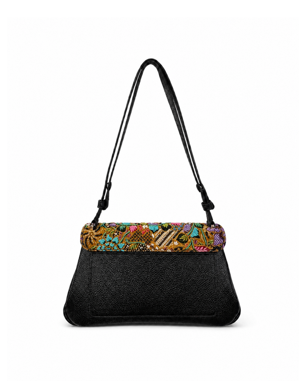 (CBLGB-PFTURPNK-BLK) Turquoise Pink Peony Flower Black Leather Gusset Shoulder & Crossbody Bag